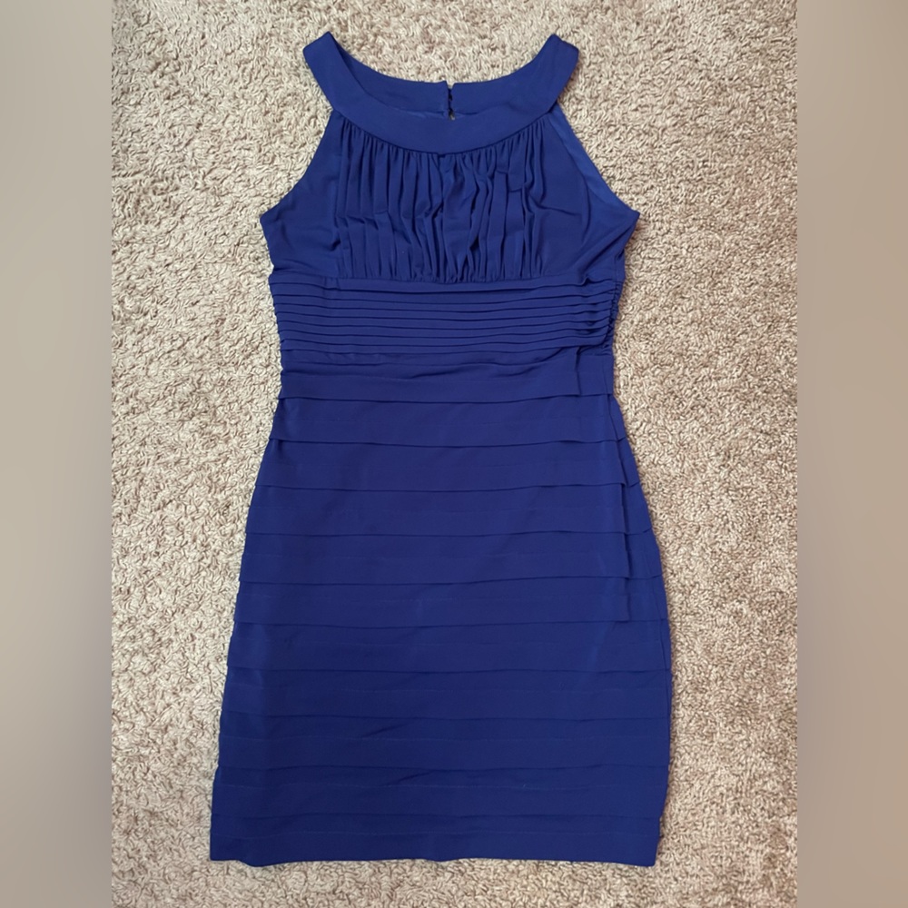 Navy blue dress, stretchy material